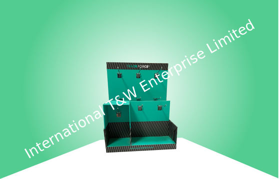 ราคาดี จอแสดงผลเคาน์เตอร์กระดาษแข็งสีน้ำเงิน Bespoke แก้ไขด้วยตะขอโลหะสำหรับสินค้าอิเล็กทรอนิกส์ ออนไลน์