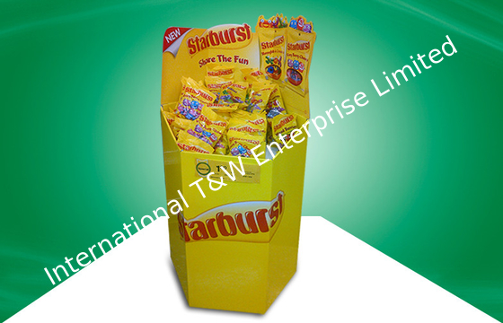ราคาดี Six Faces Yellow Recyclable Corrugated Cardboard Dump Bins Offset Printing For Cup Snacks ออนไลน์