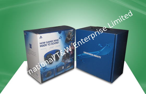 ราคาดี Blue Strong Corrugated  Paper Packaging Boxes With Plastic Handle For Ear - phone ออนไลน์